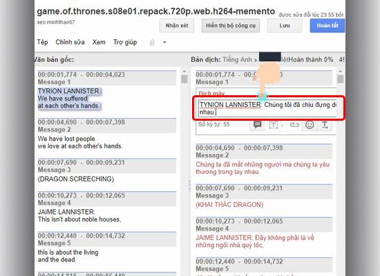 Hoàn tất việc chỉnh sửa vietsub