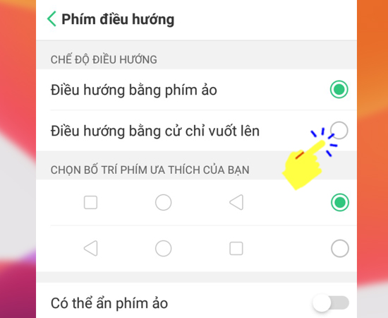 Bước 3: Sau đó bạn hãy chọn Điều hướng bằng cử chỉ vuốt lên.