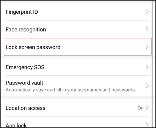 Lock screen password (mật khẩu màn hình khóa)