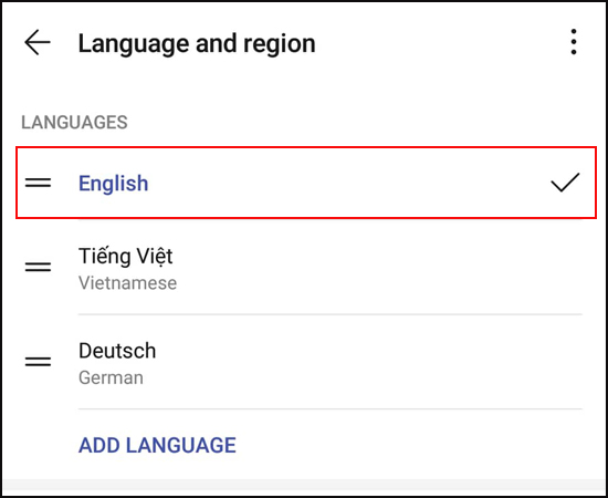 chọn tiếng Anh (English)