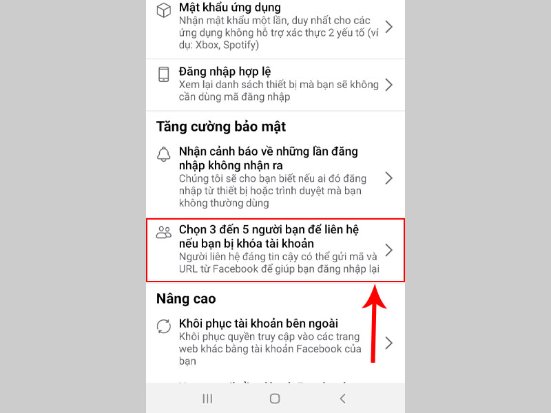Chọn 3 đến 5 người bạn để liên hệ nếu bạn bị khóa tài khoản