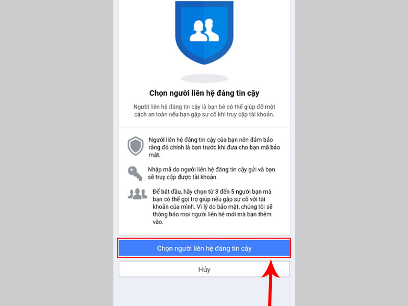 Chọn người liên hệ đáng tin cậy để tiếp tục