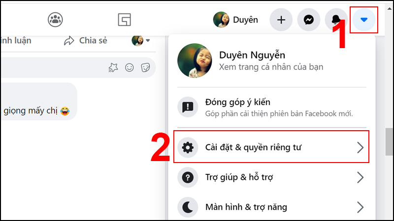 Truy cập vào Cài đặt & quyền riêng tư