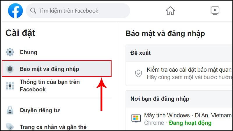 Chọn Bảo mật và đăng nhập