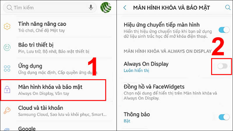 Chọn Màn hình khóa và Bảo mật rồi tắt Always On Display