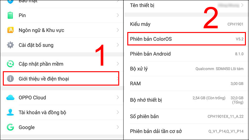 Vào Giới thiệu về điện thoại để xem phiên bản ColorOS