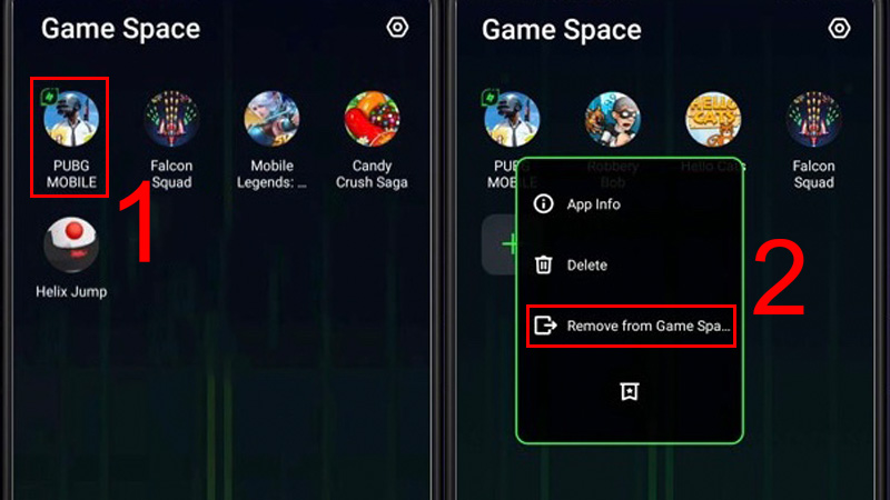 Nhấn giữ game, chọn Remove from Game Space