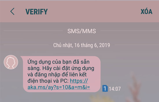 liên kết đến ứng dụng YourPhone 