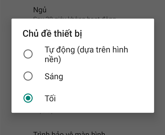 Bước 3: Để bật chế độ tối cho điện thoại, bạn chọn Chủ đề thiết bị và bật chế độ tối lên.