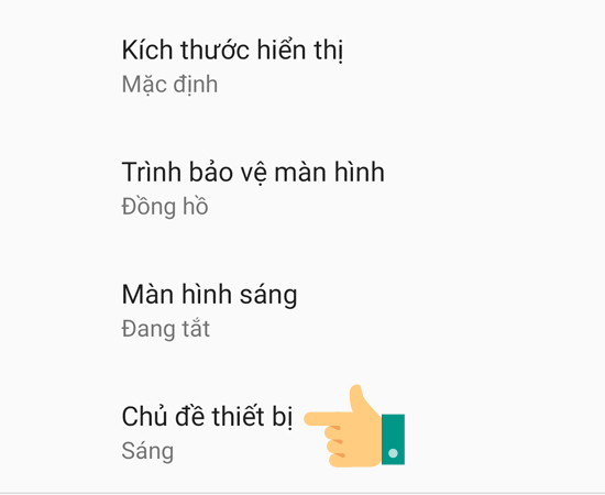 Bước 3: Để bật chế độ tối cho điện thoại, bạn chọn Chủ đề thiết bị và bật chế độ tối lên.