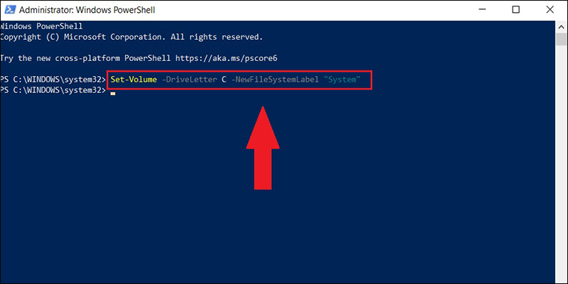 Đổi tên ổ cứng bằng cách nhập lệnh trong PowerShell