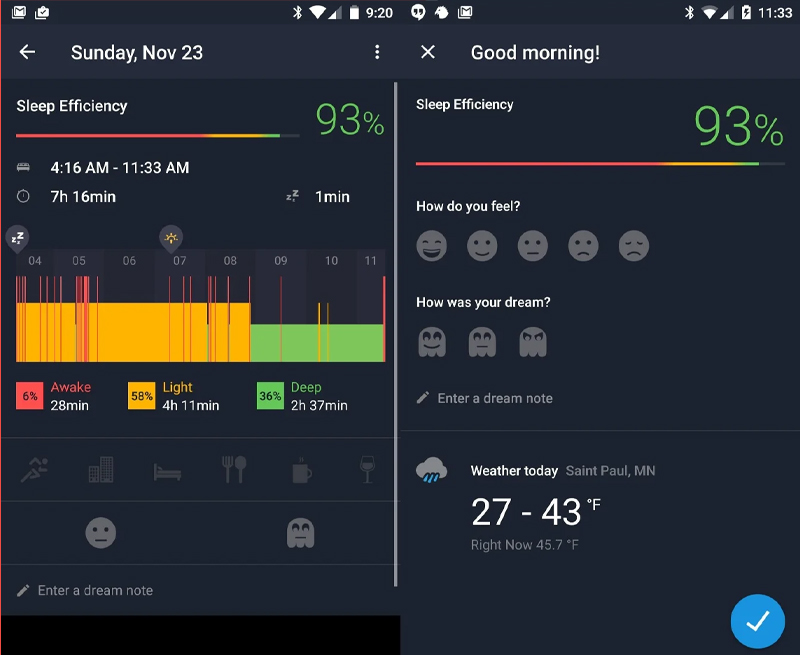 Giao diện của ứng dụng Sleep Cycle