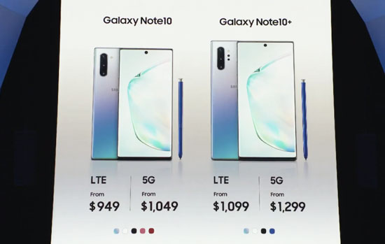 Bảng giá bán Samsung Galaxy Note 10 và Note 10+