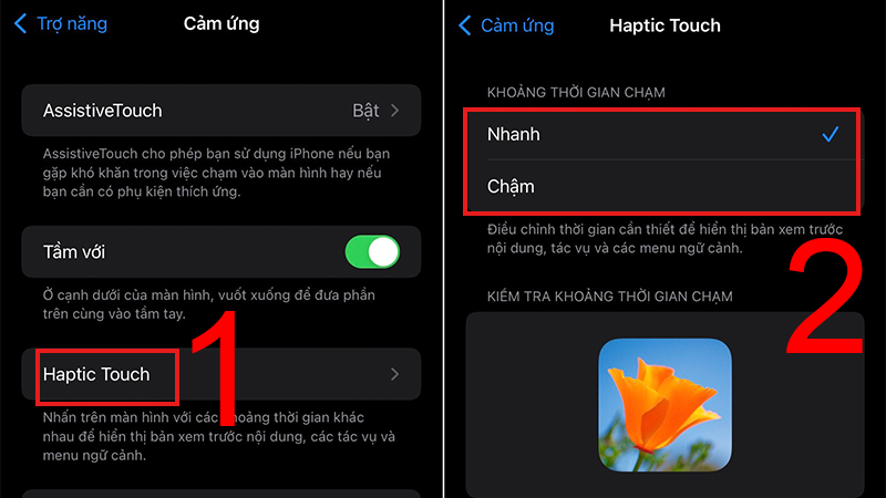 Chọn tốc độ Haptic Touch