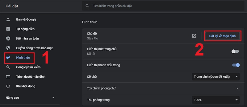 Đặt lại chủ đề Google Chrome về mặc định