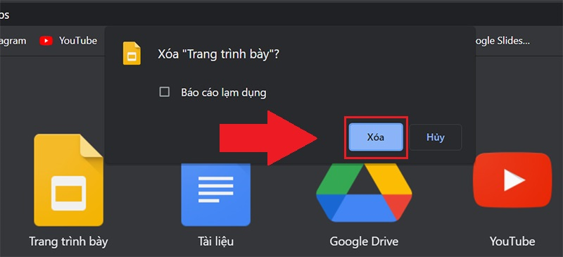 Xác nhận xóa ứng dụng web không dùng đến