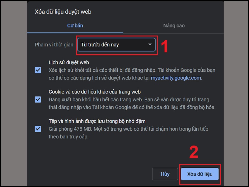 Xóa dữ liệu duyệt web