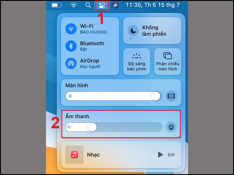 Mở Âm thanh trong Control Center