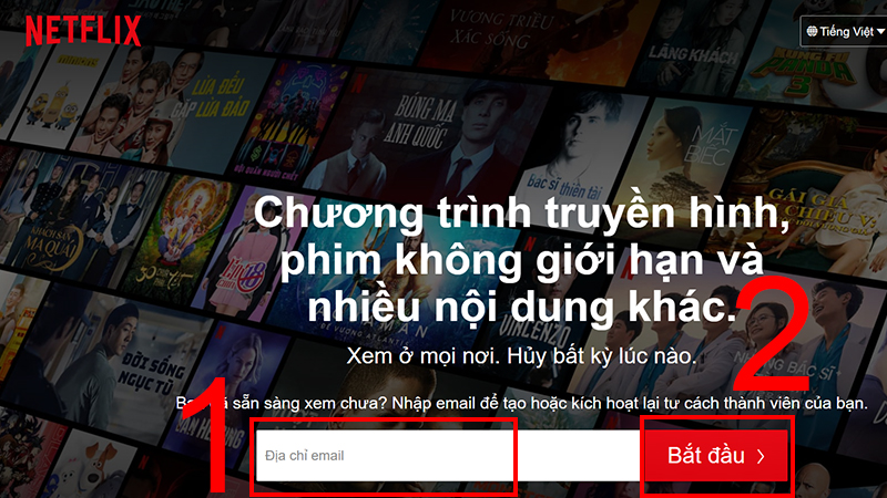 Nhập email vào Netflix