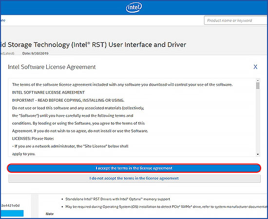 Đồng ý điểu khoản của Intel.