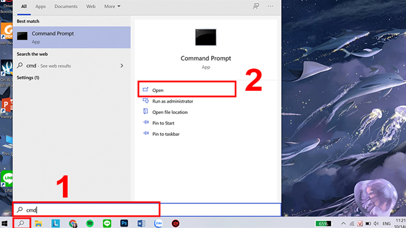 Nhập cmd vào thanh tìm kiếm trên Windows 10