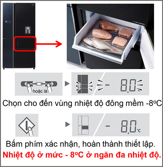 thiết lập cấp đông mềm trên tủ lạnh J-Tech 5 cửa