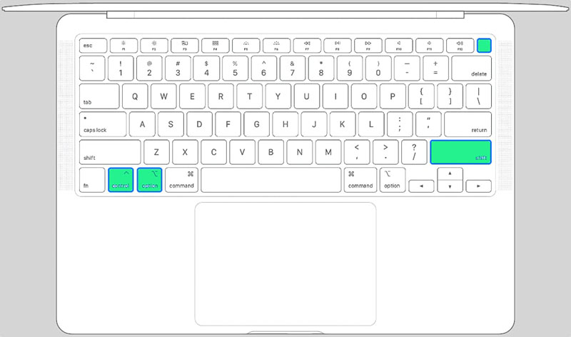 Nhấn Shift-Control-Option và nút nguồn cùng lúc