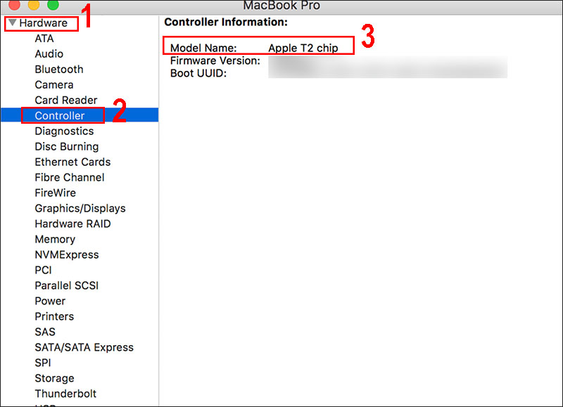 Xem chỗ Model Name có hiện tên chip Apple T2 không