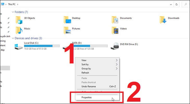 Nhấn chuột phải và chọn Properties