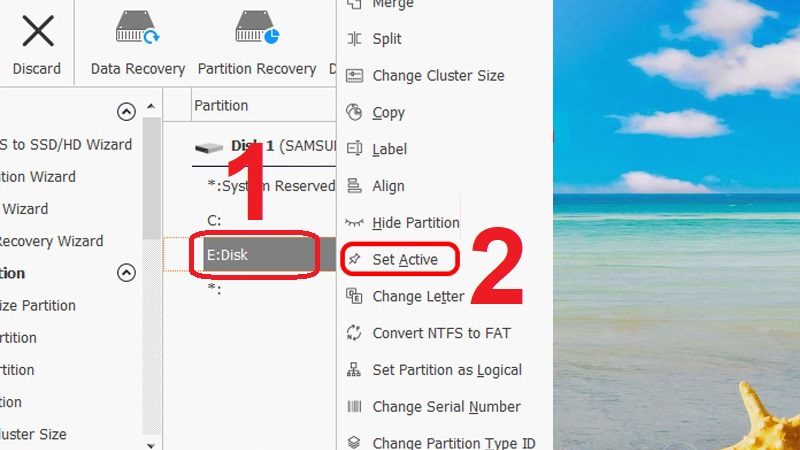 Kích chuột phải vào phân vùng chính chứa hệ điều hành rồi chọn mục Set Active