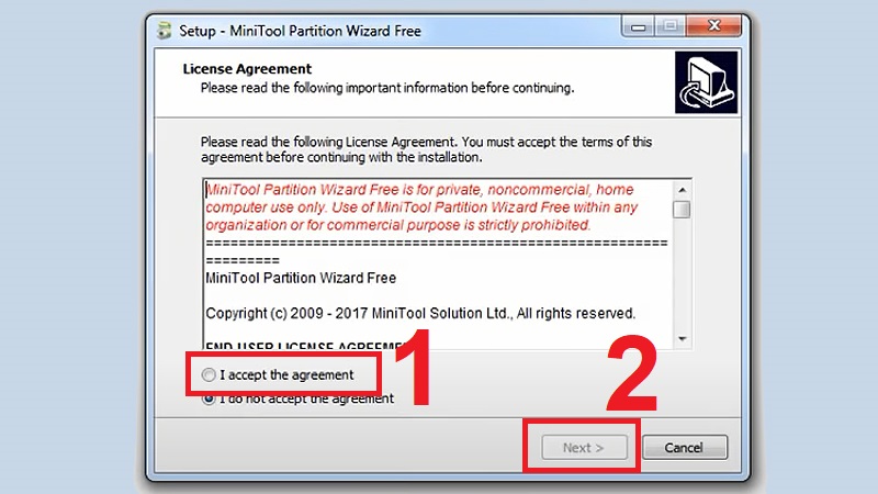 Chọn mục I accept the agreement rồi nhấn Next