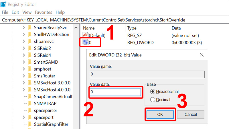 Click đúp chuột trái vào 0, tại Value data bạn nhập là 0 và nhấn OK