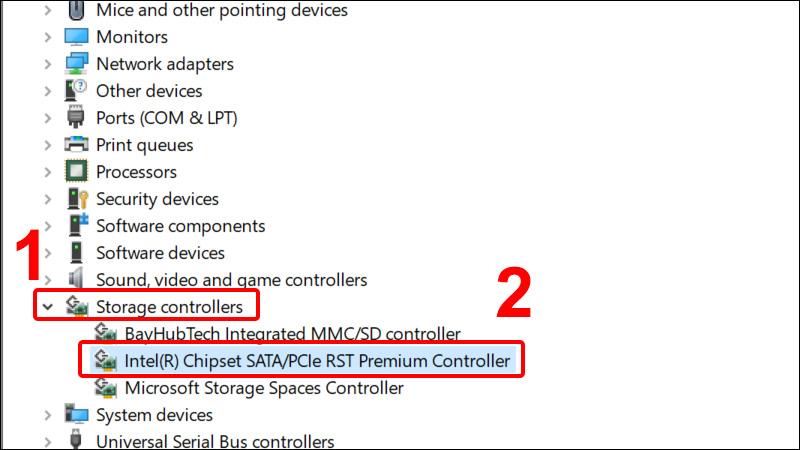 Nhấn vào mục Storage controllers để xem máy của bạn sử dụng chuẩn nào