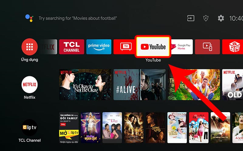 Chọn ứng dụng YouTube 