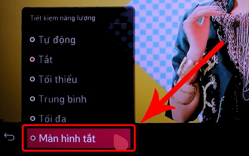 Chọn mục Màn hình tắt