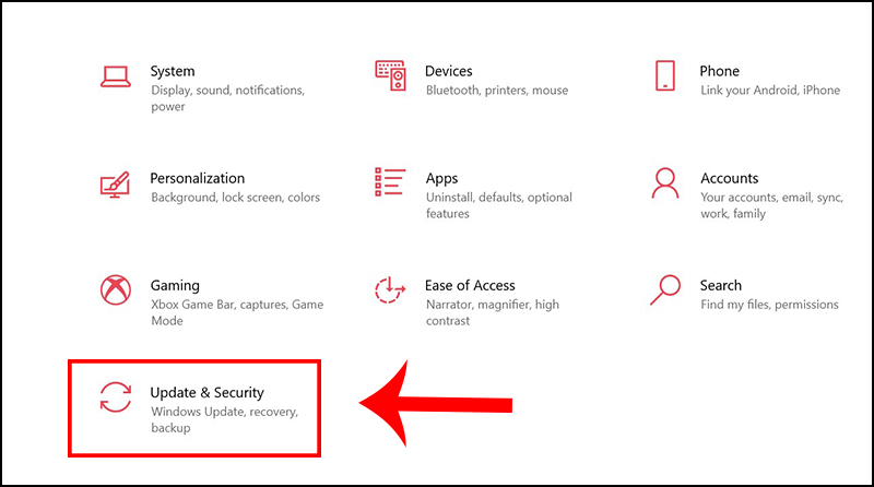Chọn Update & Security