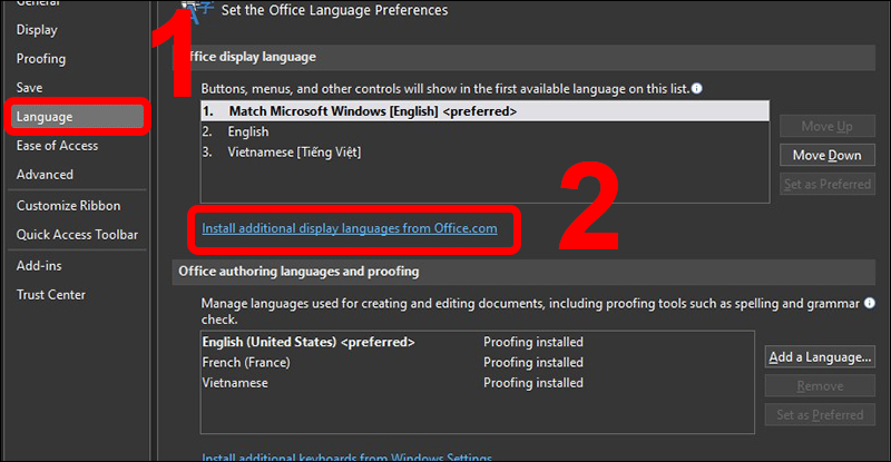 Thêm một ngôn ngữ từ Office.com