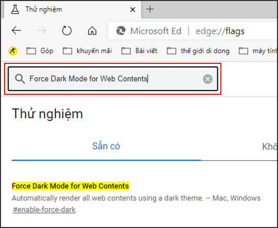 Gõ tìm kiếm Force Dark Mode for Web Contents