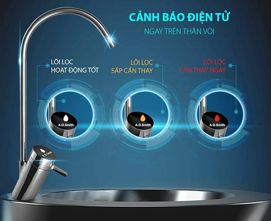 Hiển thị thời gian hoạt động của từng lõi lọc và cảnh báo thay lõi