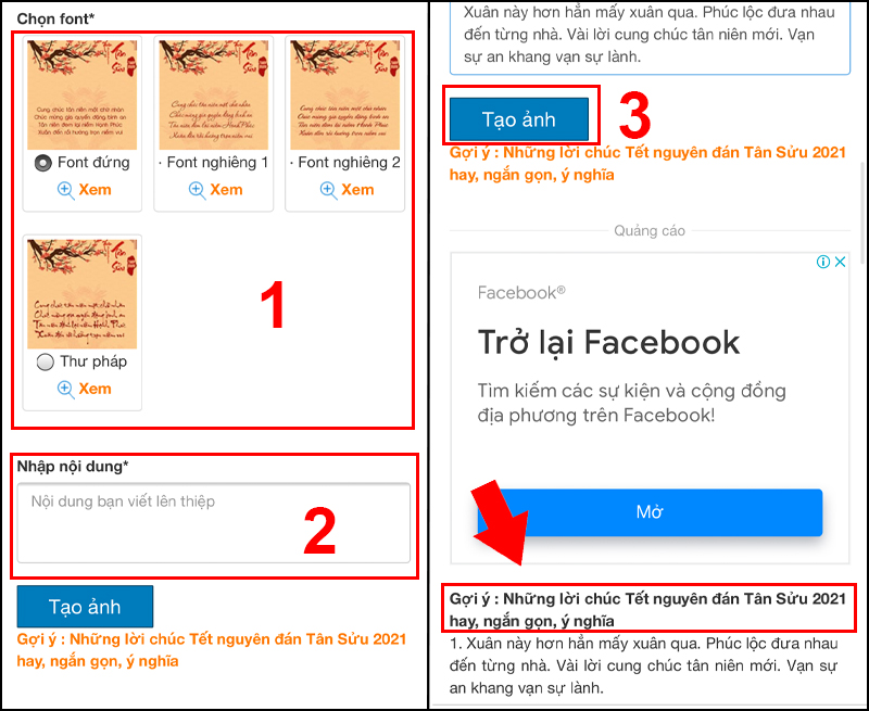 Nhập thông tin trên thiệp chúc Tết
