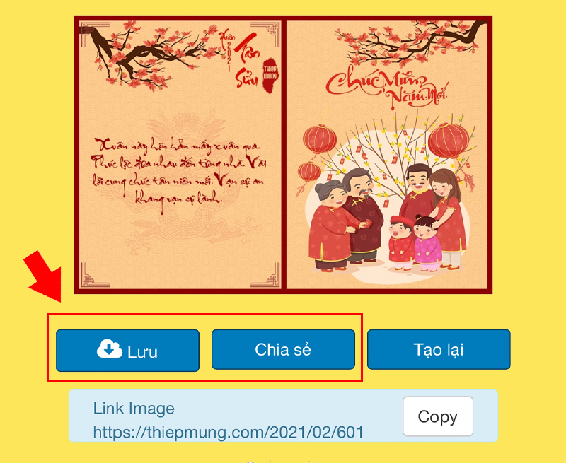 Lưu và chia sẻ thiệp chúc Tết