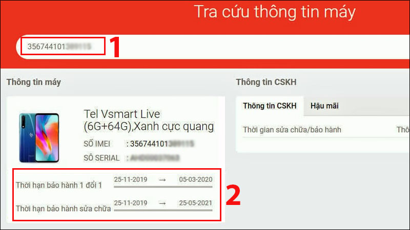 Tra cứu thông tin bảo hành Vsmart qua website