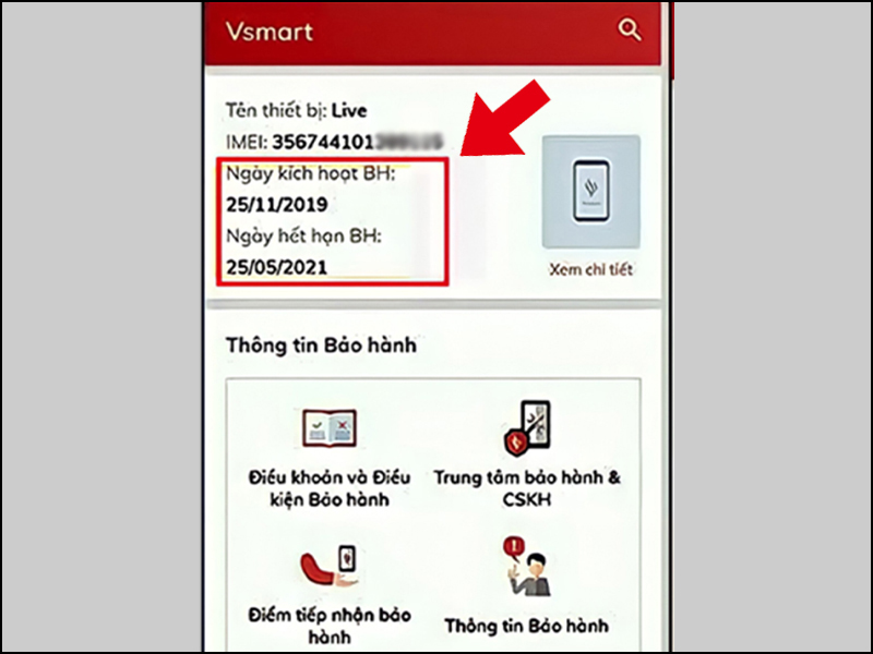 Kiểm tra thời hạn bảo hành Vsmart bằng ứng dụng