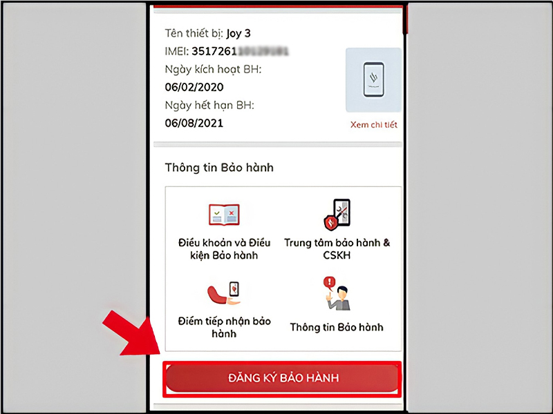 Chọn Đăng ký bảo hành