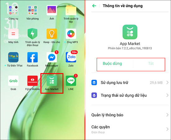 Ứng dụng App Market trên giao diện màn hình