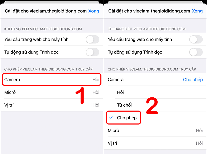 Cho phép Safari sử dụng camera