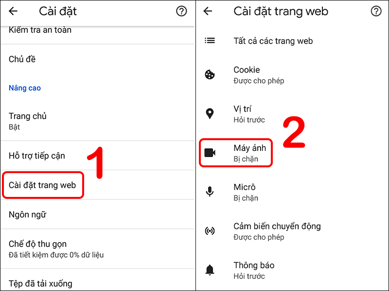 Cài đặt máy ảnh trong Google Chrome