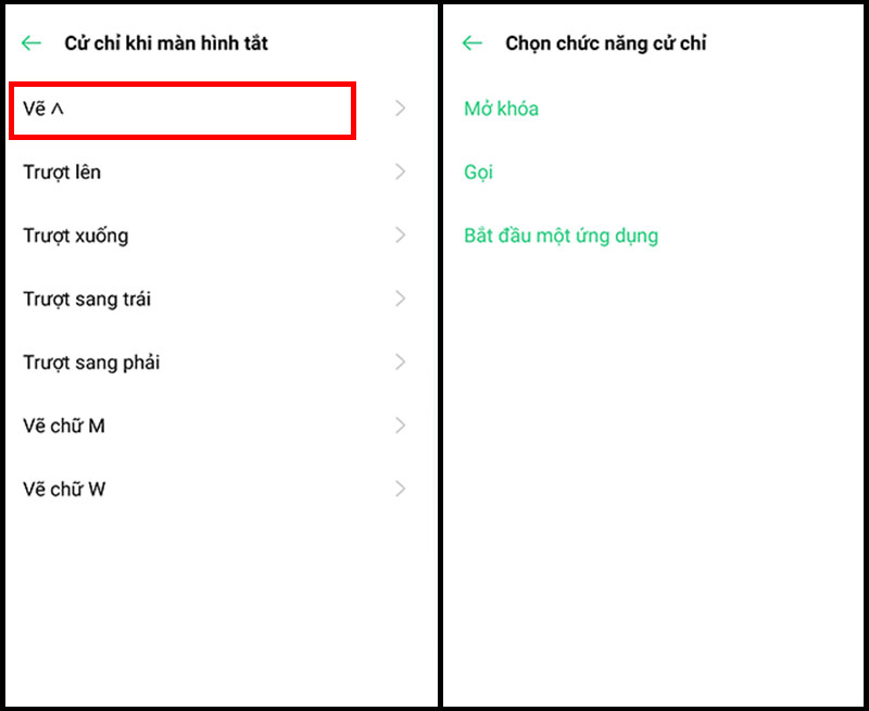 Chọn cử chỉ chức năng vẽ