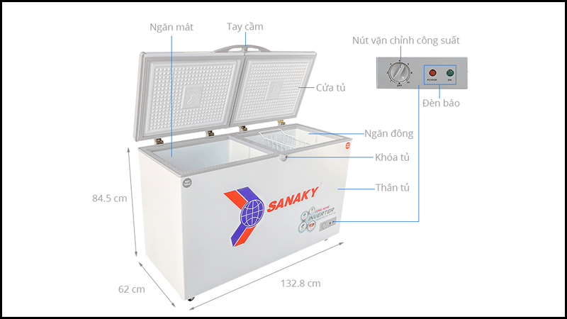 Tủ đông Sanaky có ngăn đông, ngăn mát với các mức làm lạnh khác nhau