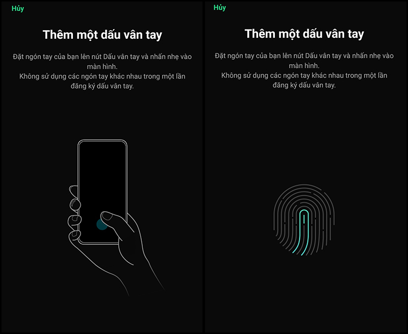 Đặt ngón tay lên màn hình để ghi lại dấu vân tay